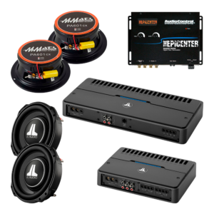 sistema completo para los amantes de la música de banda mmats, jl audio y audiocontrol(para autos o pick up con poco espacio