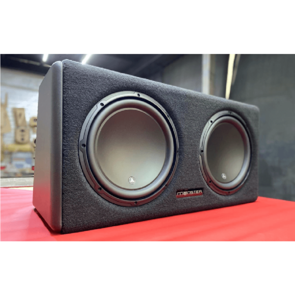 jl caja acustica para 2 subwoofers en alfombra